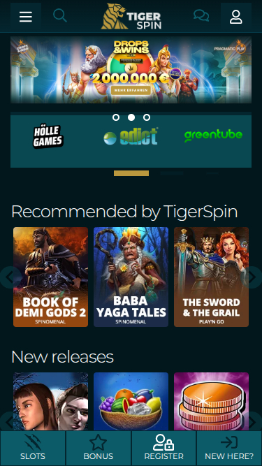 Homepage mobile di TigerSpin Casino