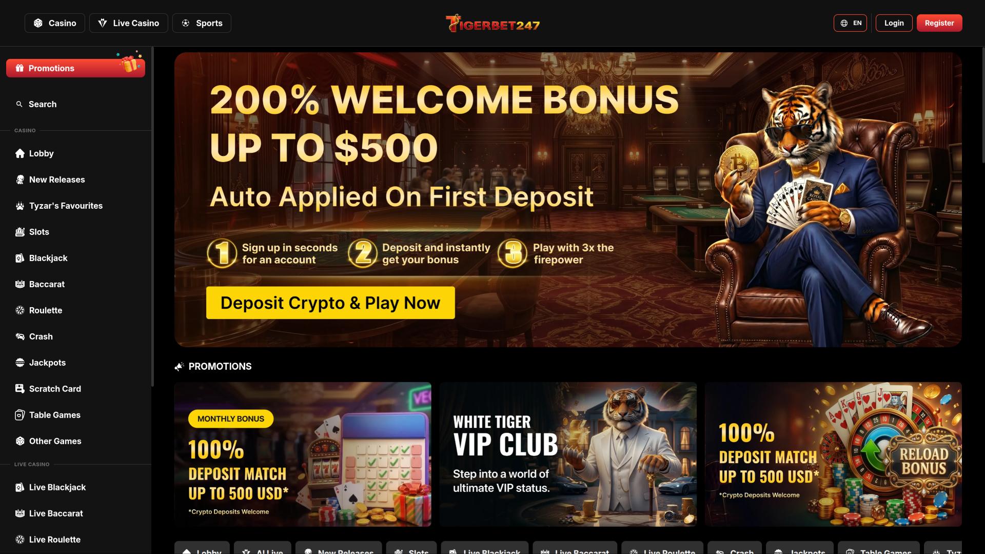 Главная страница казино TigerBet247