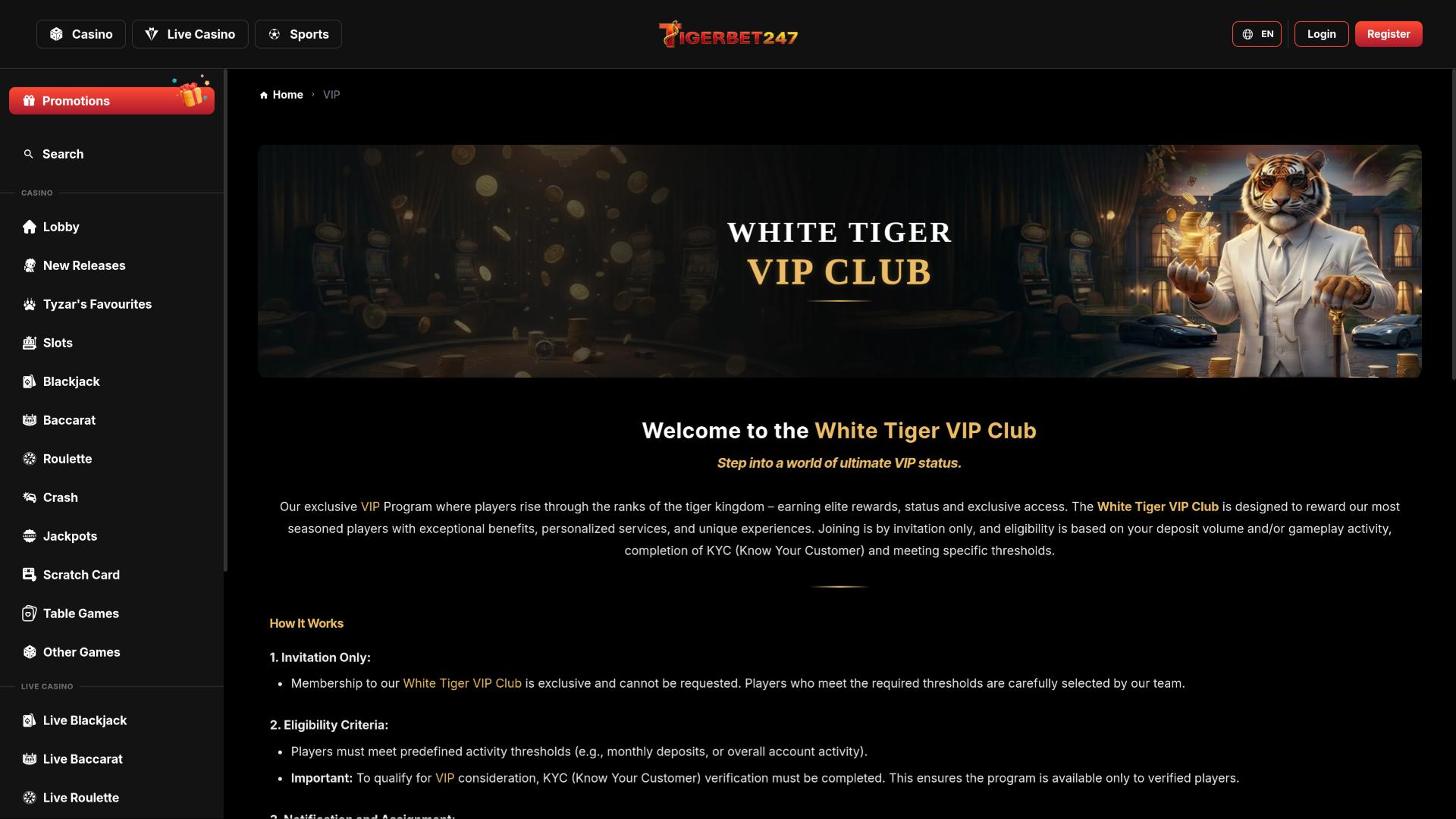 VIP-страница казино TigerBet247