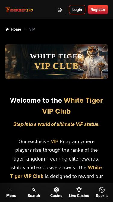 Мобильная страница VIP-клиента казино TigerBet247