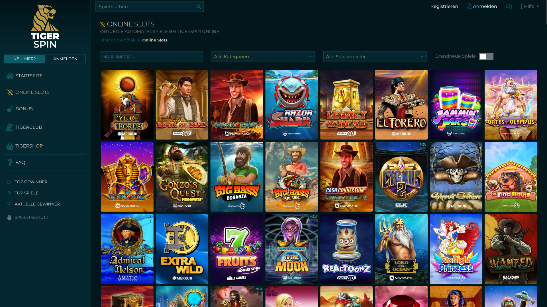 TigerSpin Casino Desktop Games