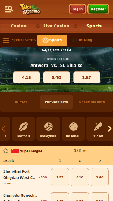 Deportes móviles de Tiki Casino