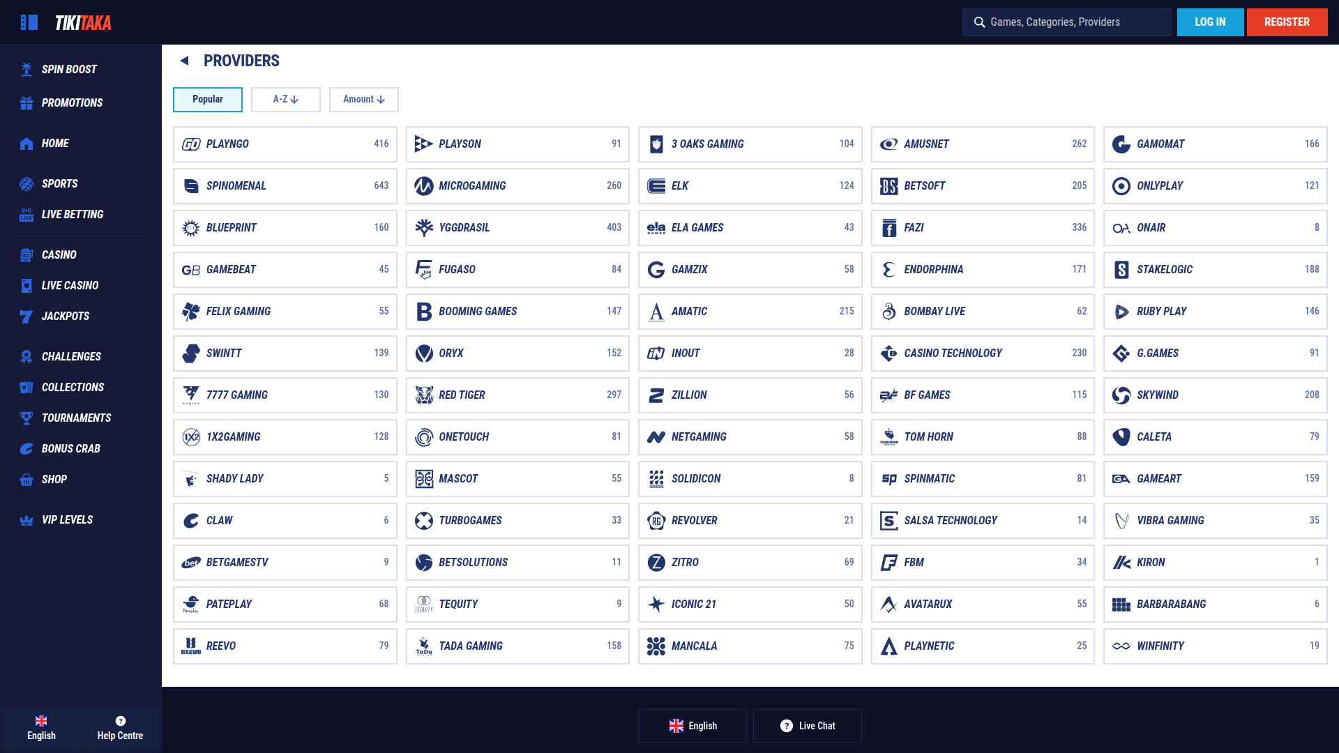 Développeurs de jeux de bureau de Tikitaka Casino