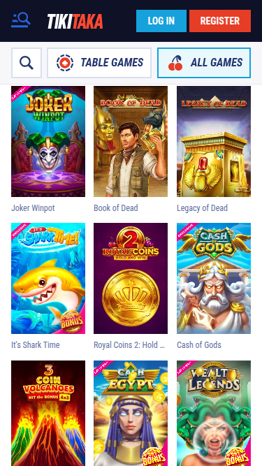 Jeux mobiles de Tikitaka Casino