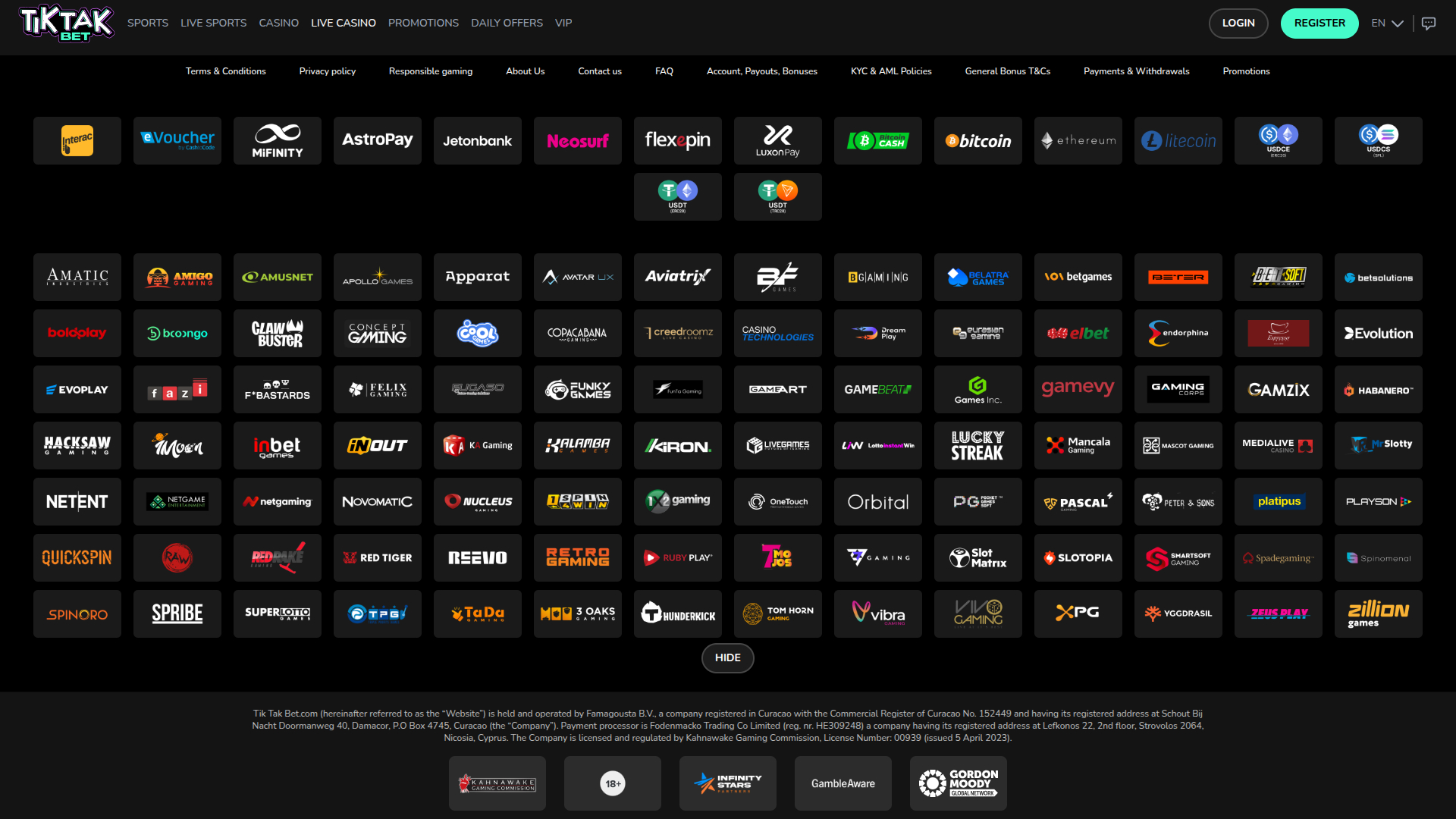 TikTak Bet Casino Desktop-Spielentwickler