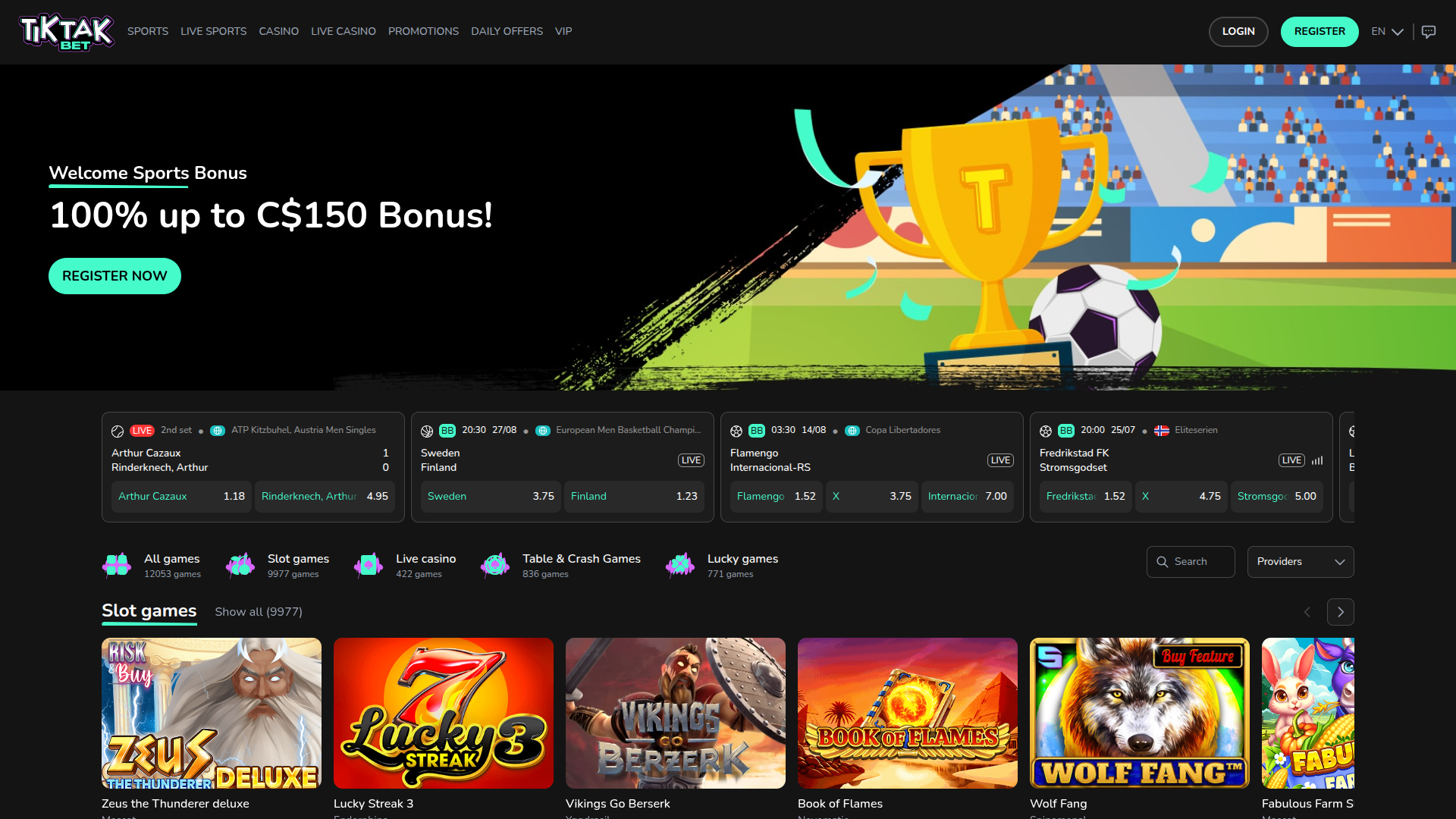 TikTak Bet Casino Desktop-Startseite