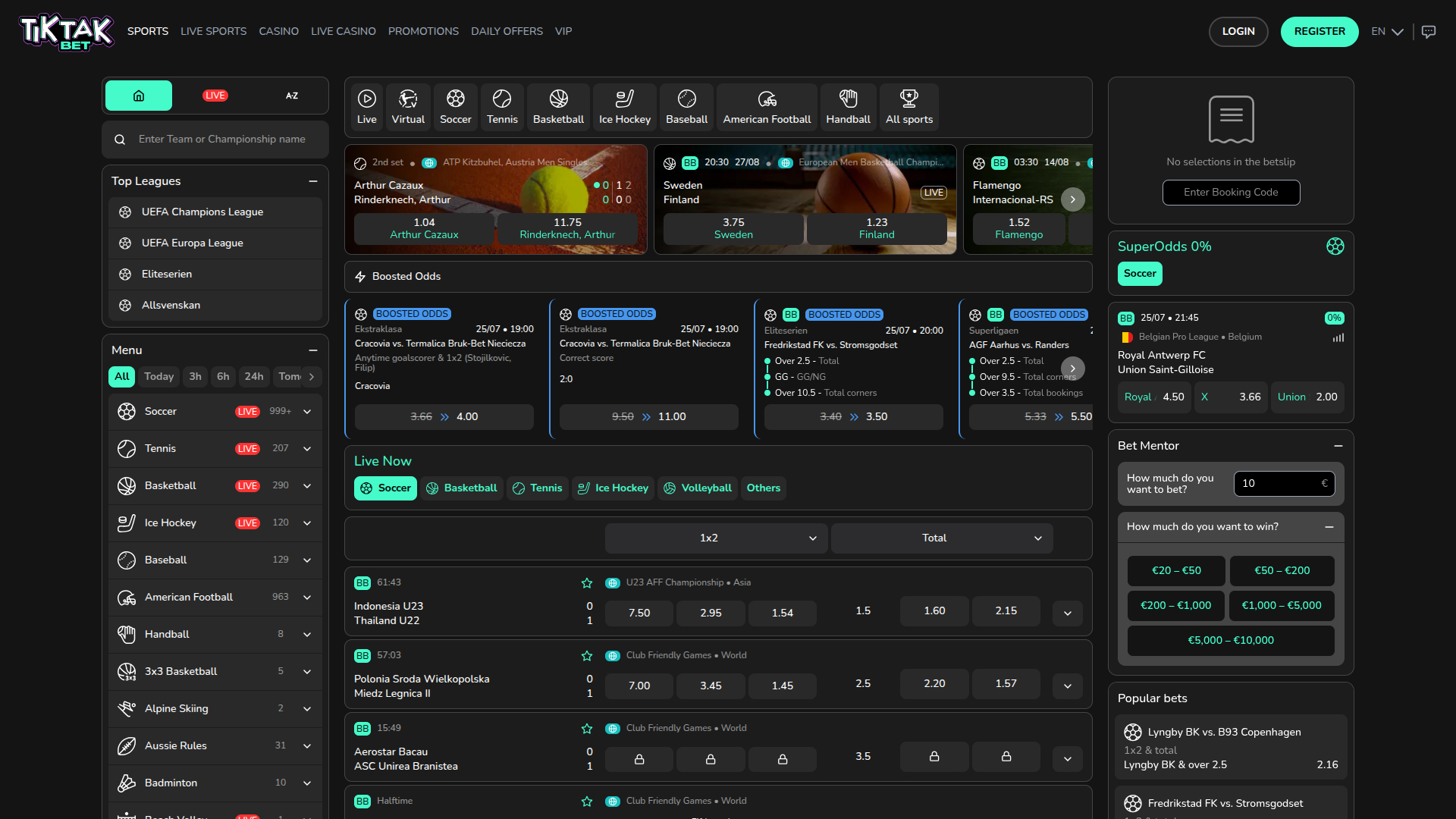 TikTak Bet Casino Desktop-Sportwetten