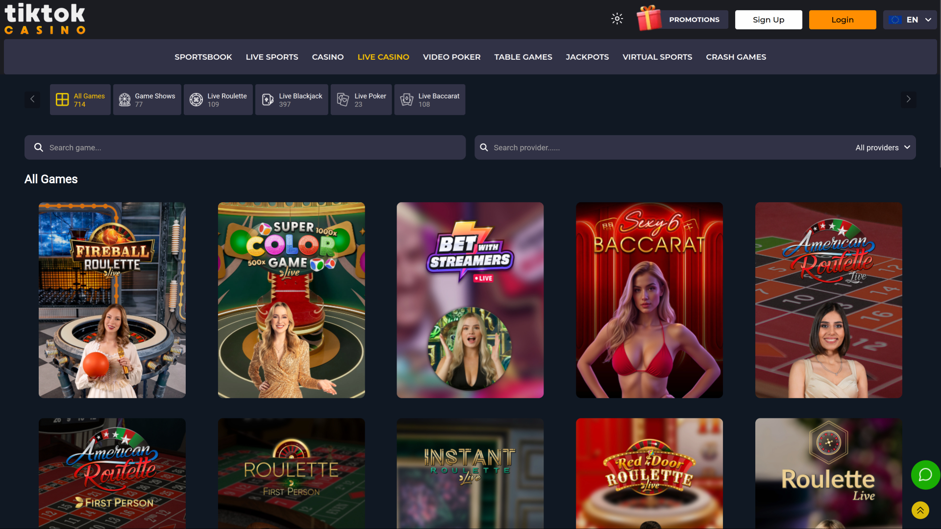 Casino TikTok pour ordinateur avec croupier en direct