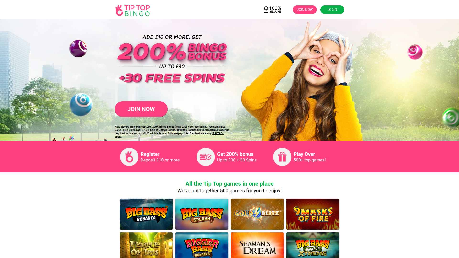 Tip Top Bingo Casino Desktop-Startseite