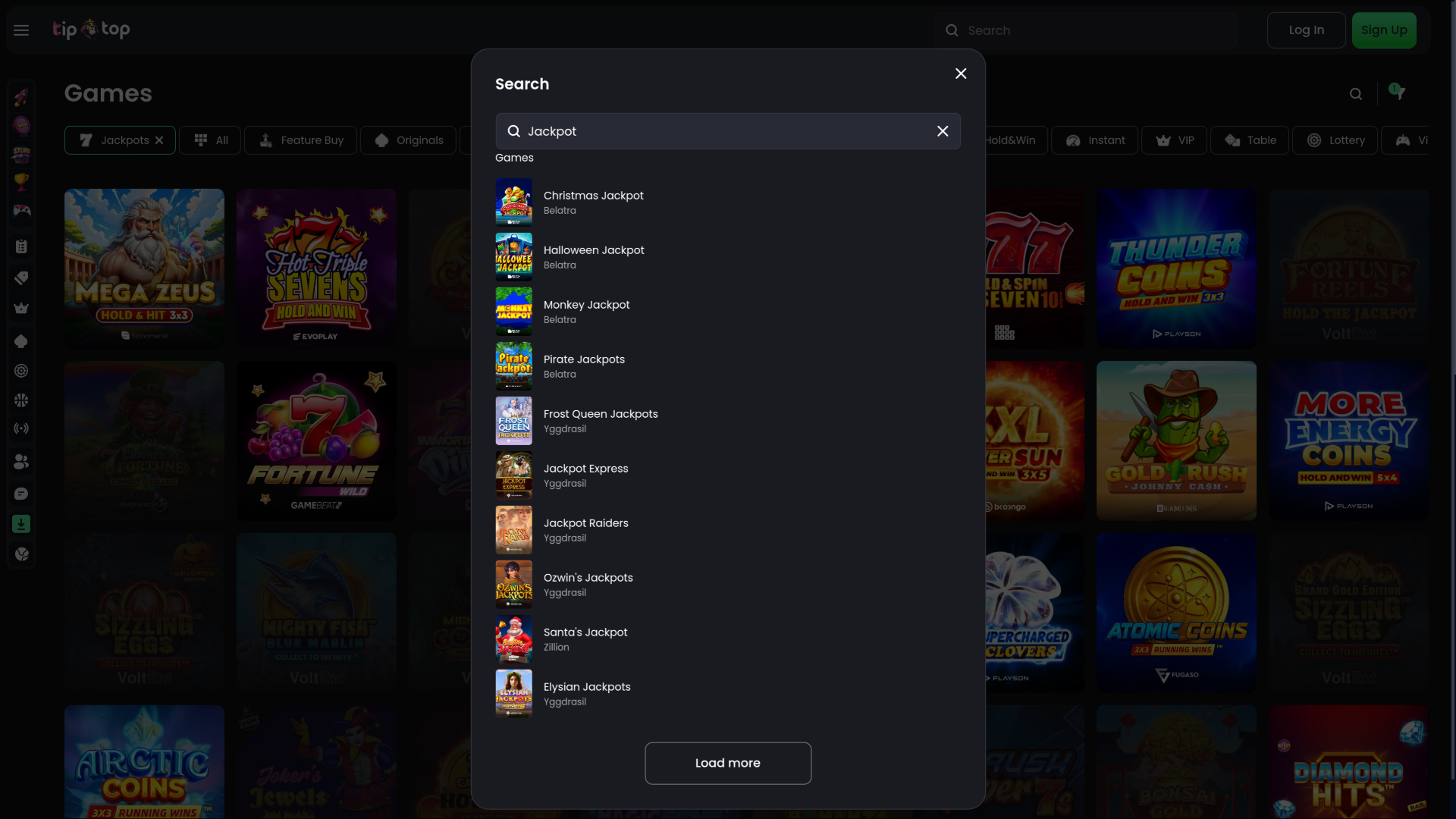 Jackpot da desktop del casinò Tip Top