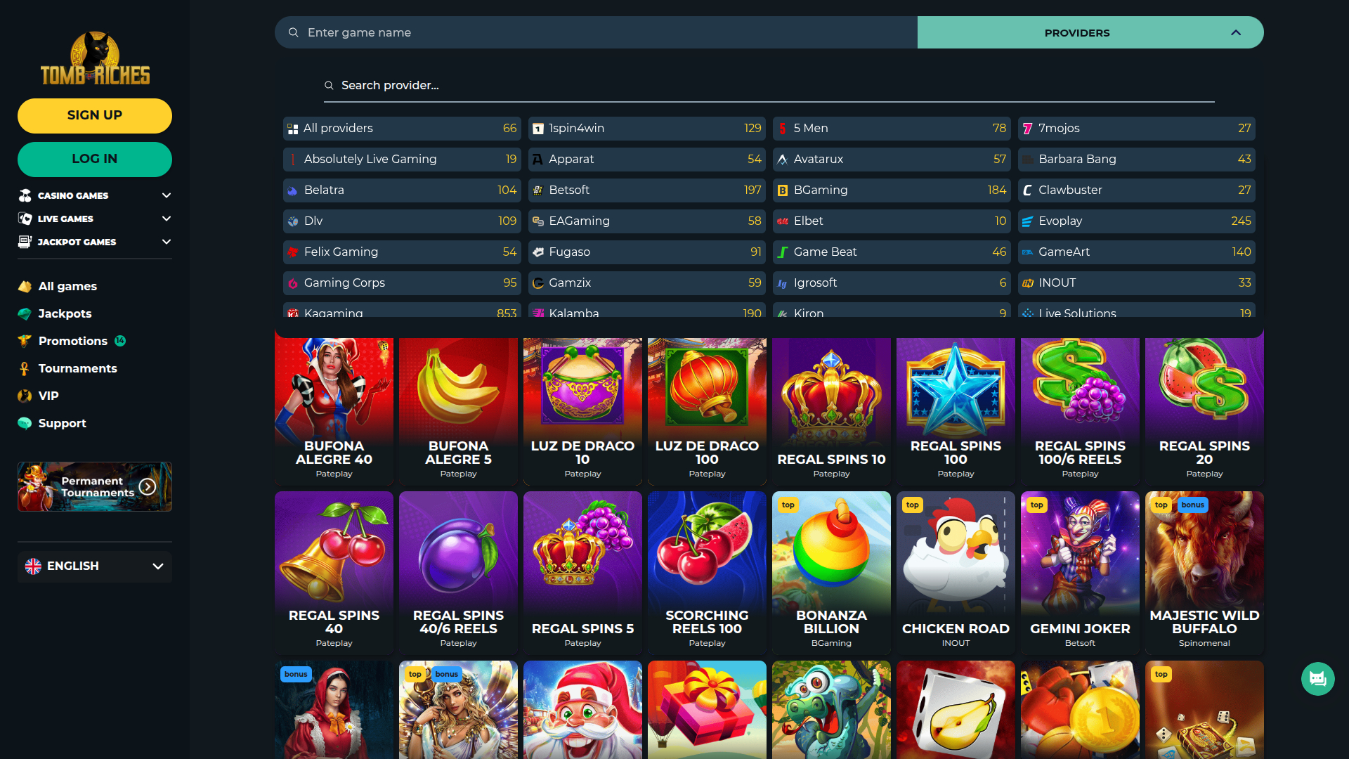 Développeurs de jeux de bureau de TombRiches Casino