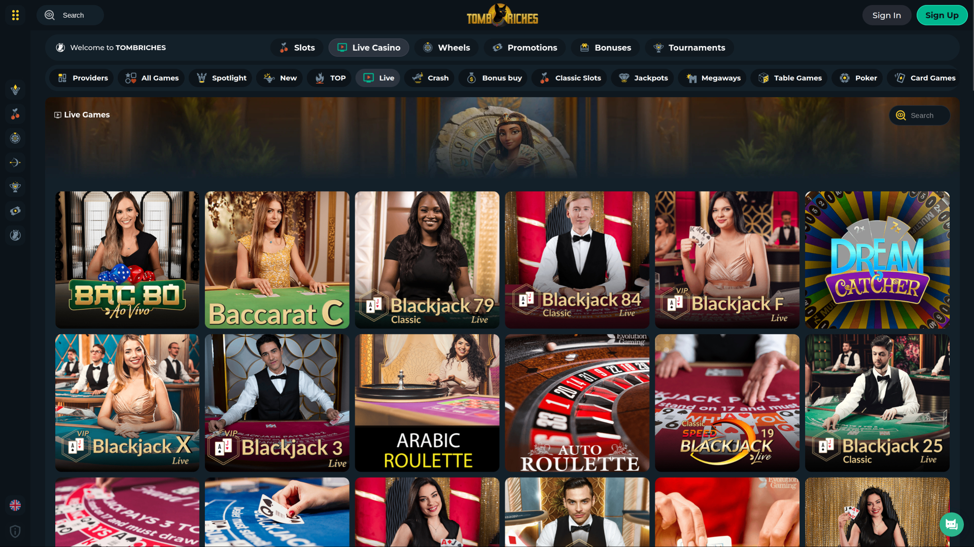 TombRiches Casino Desktop Live-Dealer