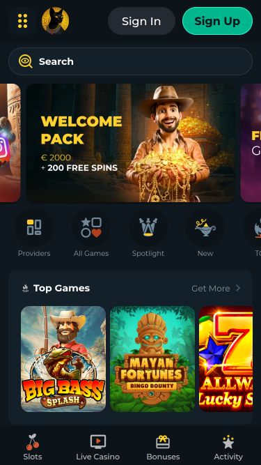 TombRiches Casino Mobile Homepage