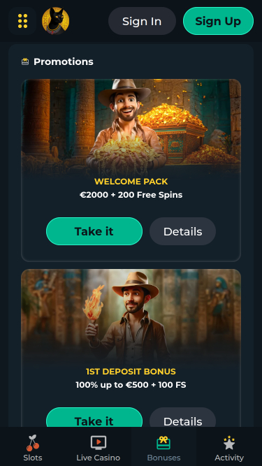 TombRiches Casino Mobile-Aktionen