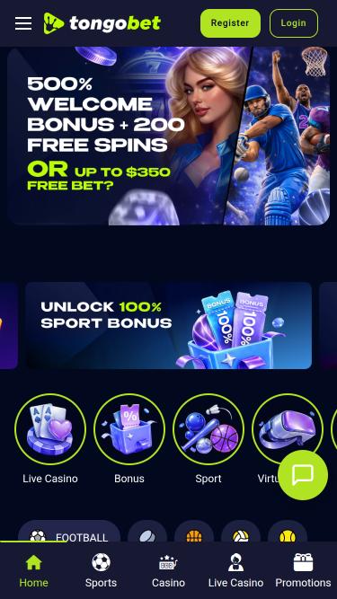 Мобильная домашняя страница TongoBet Casino