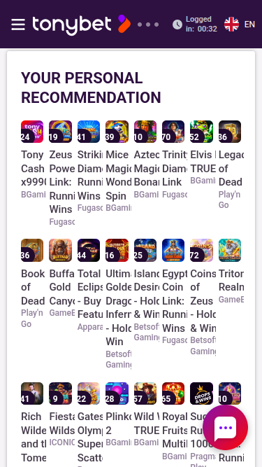 Jeux mobiles de TonyBet Casino