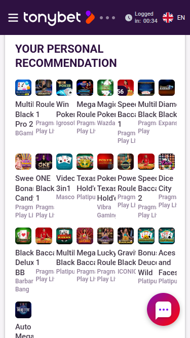 Croupier en direct mobile de TonyBet Casino