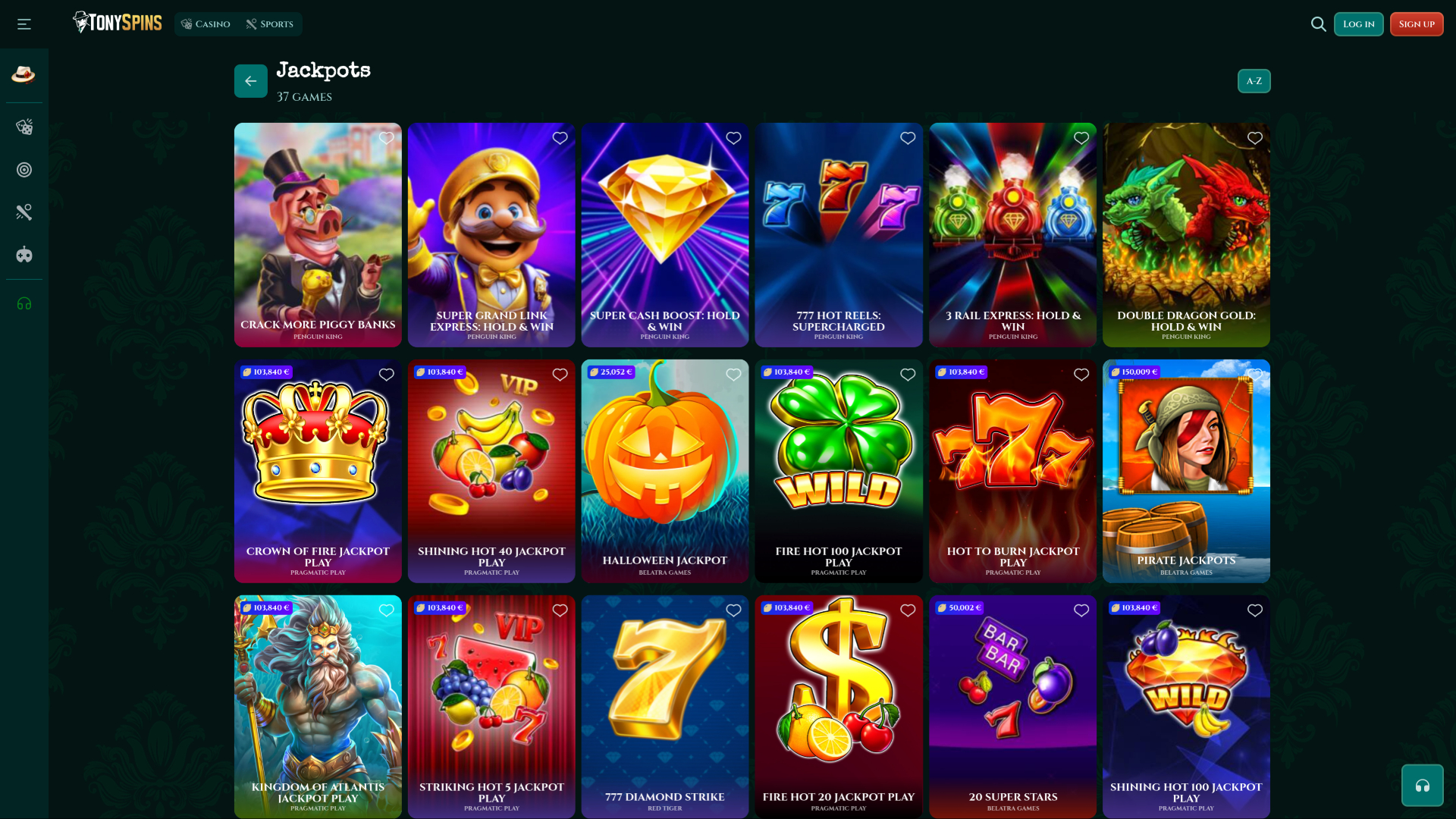 Джекпот казино TonySpins для настольных компьютеров