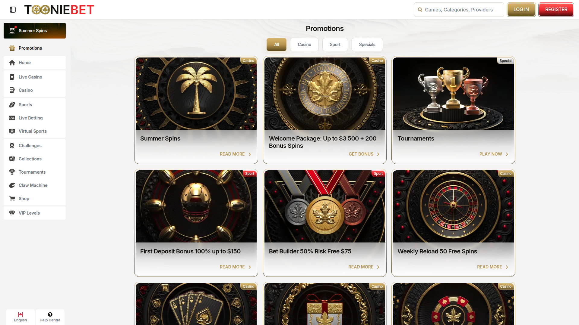 Promotions de bureau de ToonieBet Casino