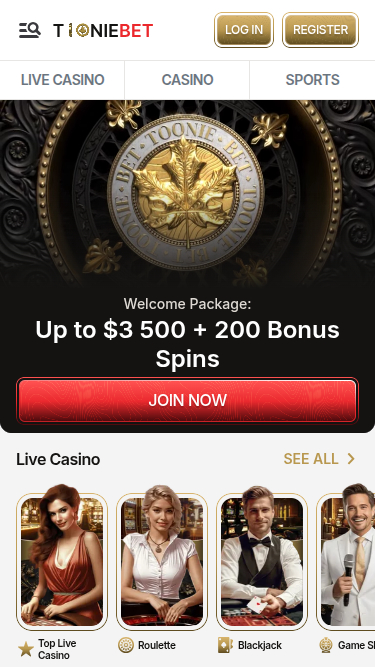 Page d'accueil mobile de ToonieBet Casino