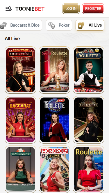 Croupier en direct mobile de ToonieBet Casino