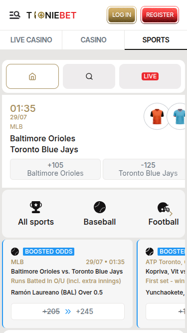 Sports mobiles de ToonieBet Casino