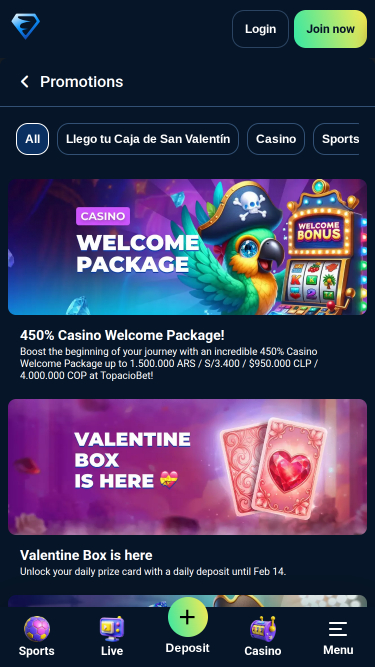 Promociones móviles del Casino Topacio