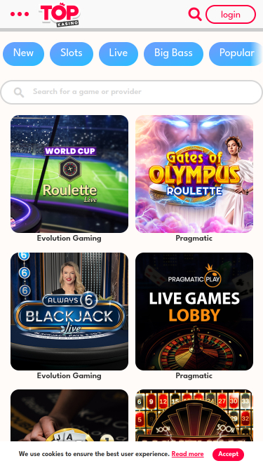 Casino mobile Topkasino avec croupier en direct