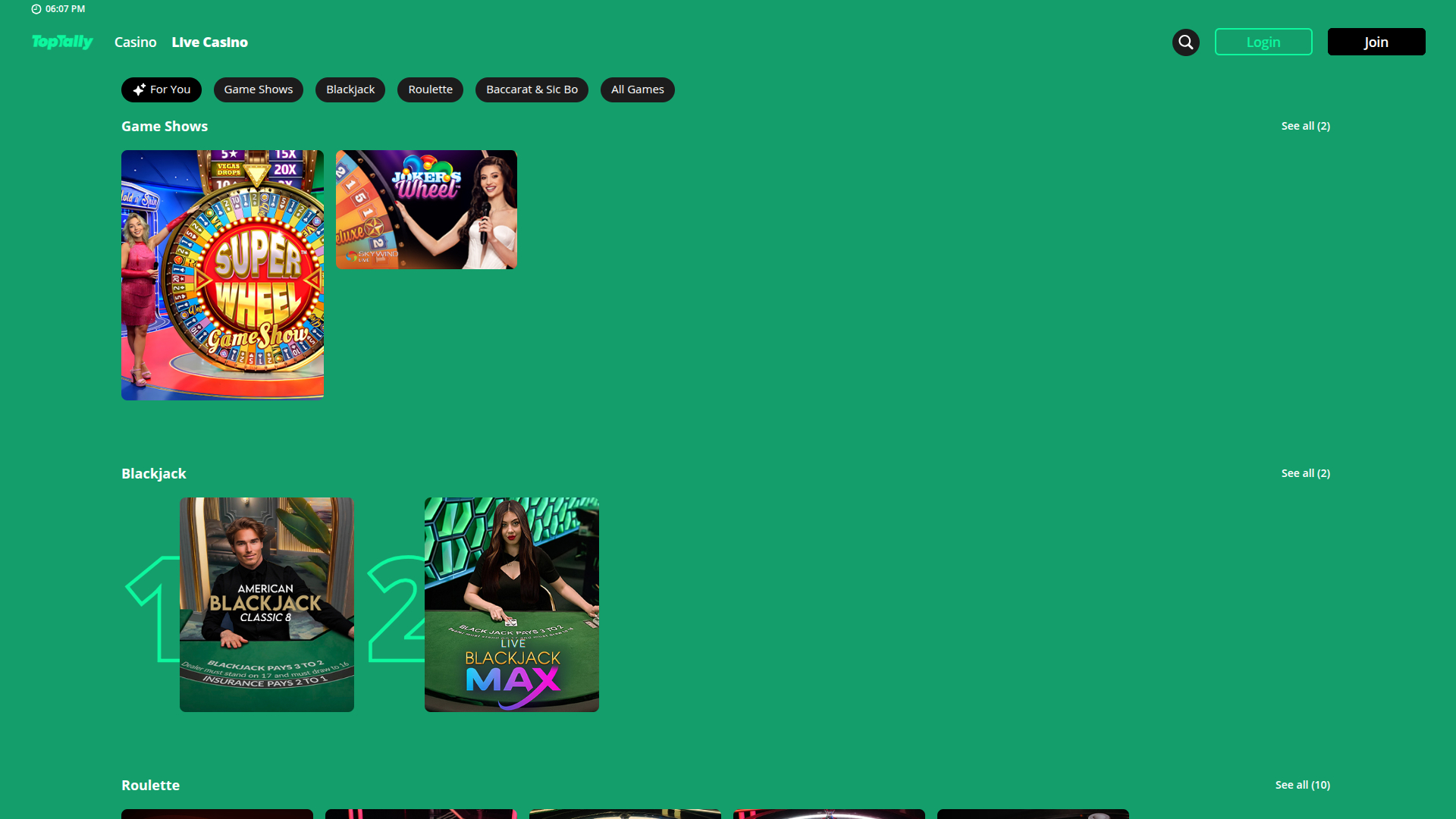 Croupier en direct de bureau de Toptally Casino