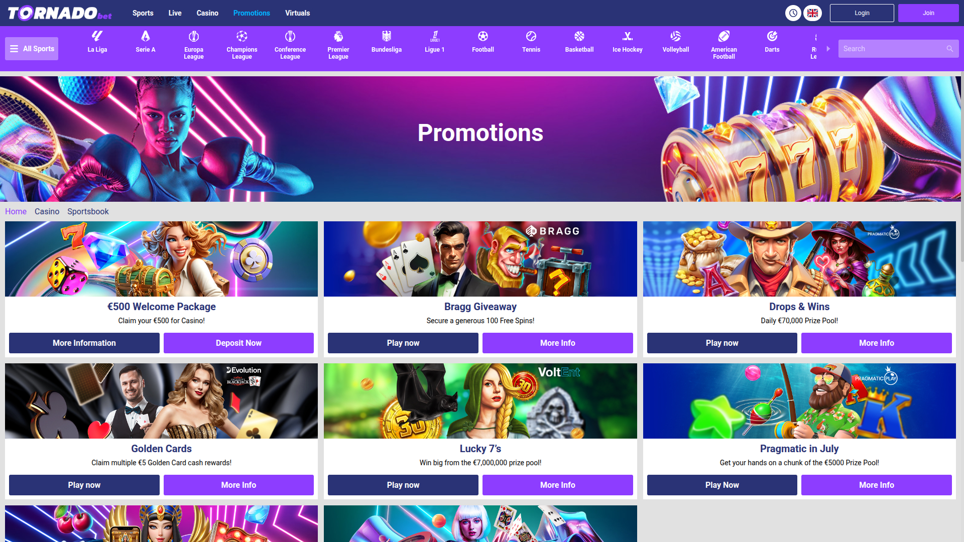 Promotions sur bureau de Tornadobet Casino