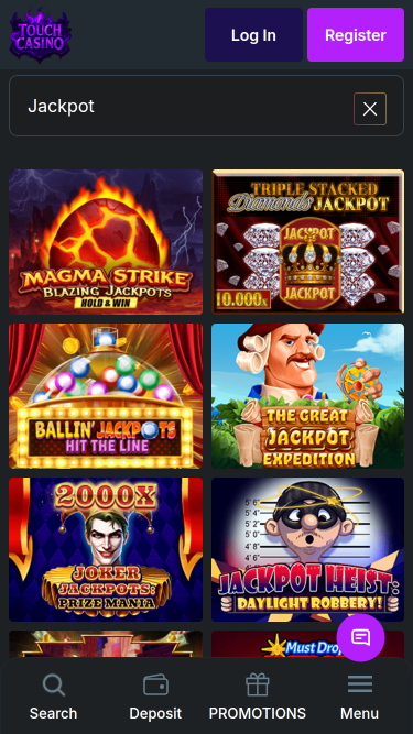 Jackpot mobile de Touch Casino
