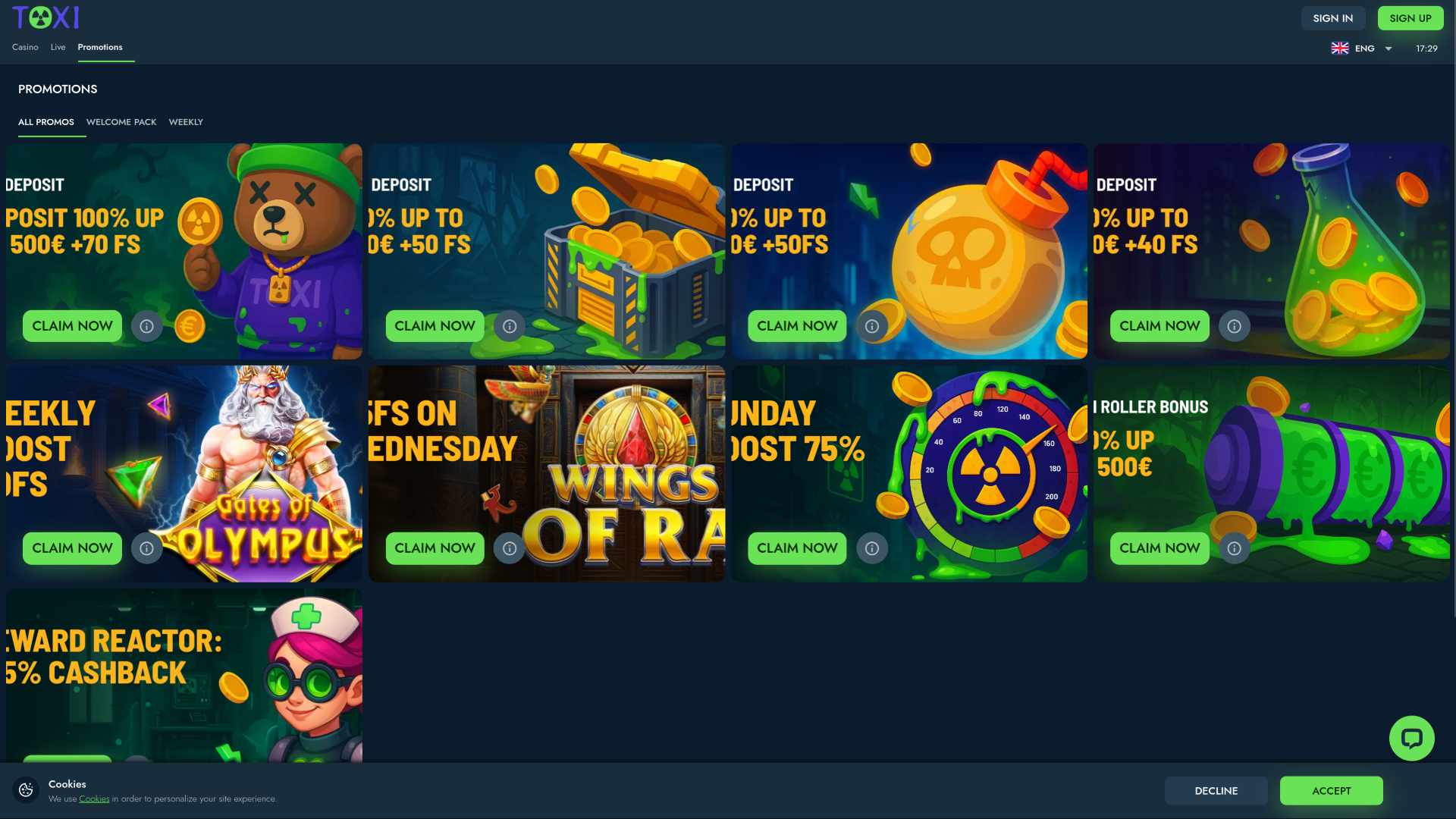 Toxi Casino Desktop Promotions