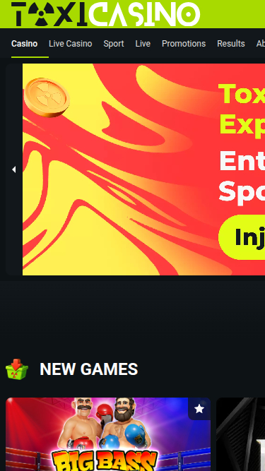 Skärmdump av Toxicasinos hemsida för mobiler