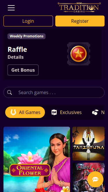 Page d'accueil mobile de Tournaverse Casino