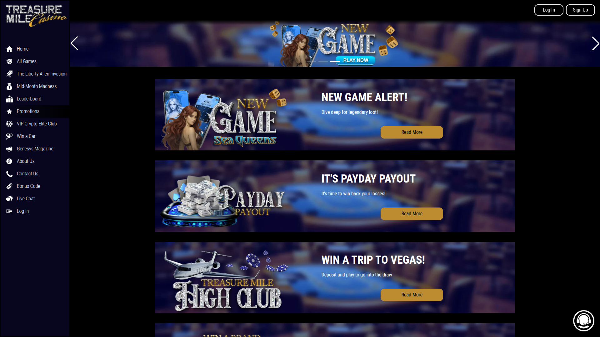 Treasure Mile Casino Desktop Promotions
