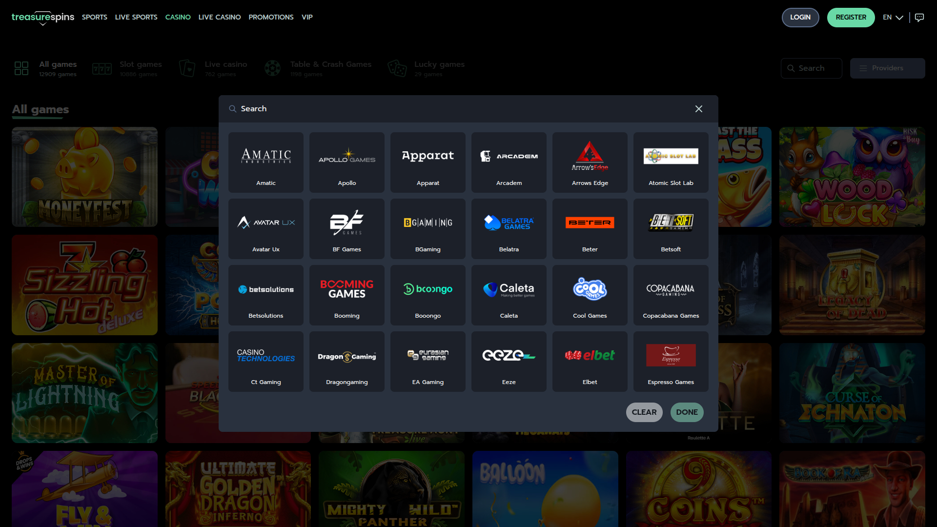 Desarrolladores de juegos de escritorio de Treasure Spins Casino