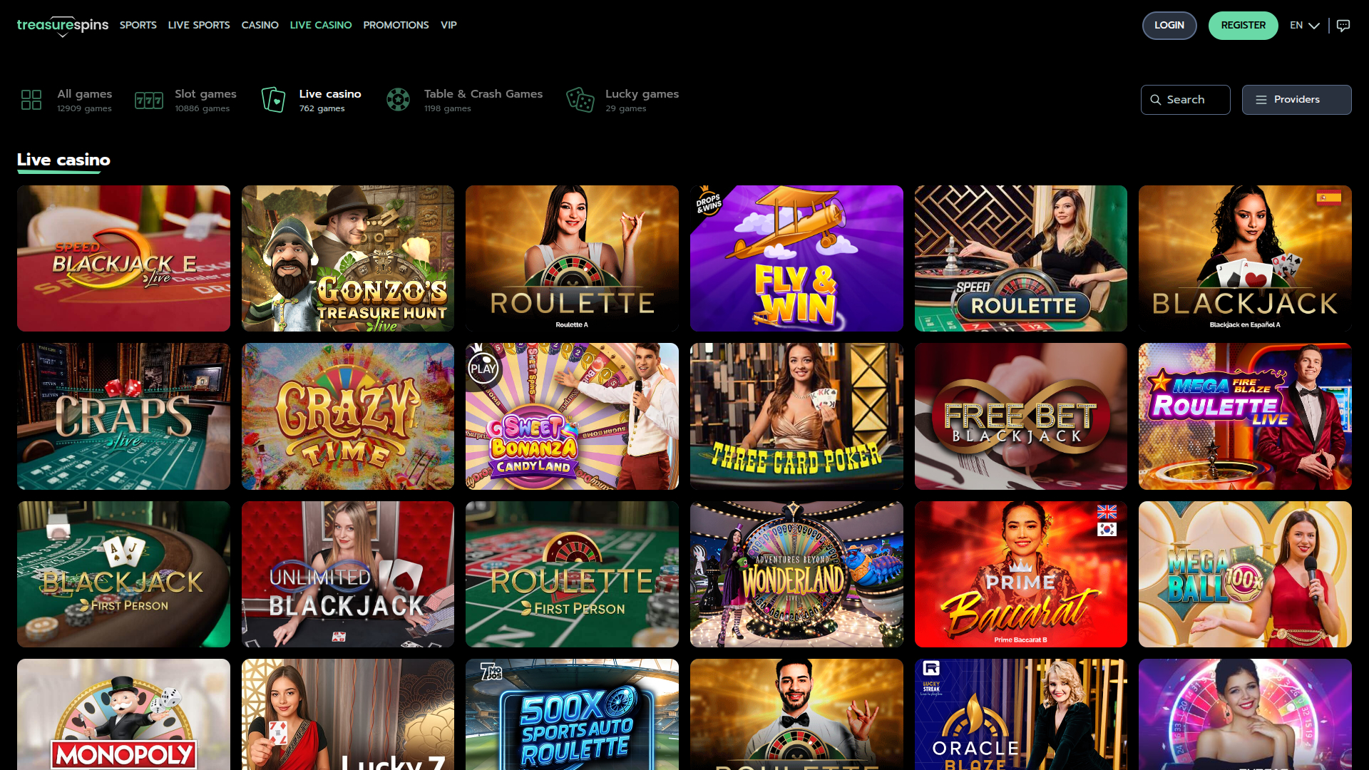 Crupier en vivo de escritorio de Treasure Spins Casino