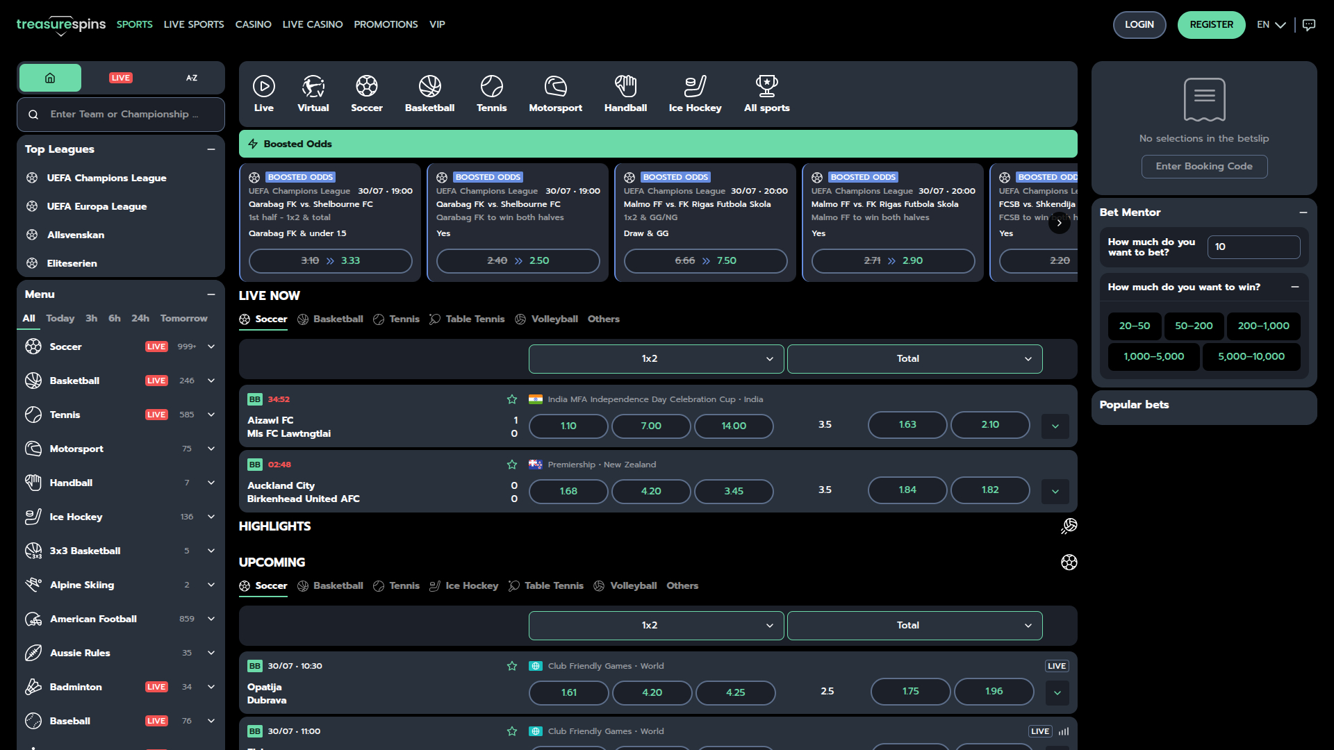Deportes de escritorio de Treasure Spins Casino
