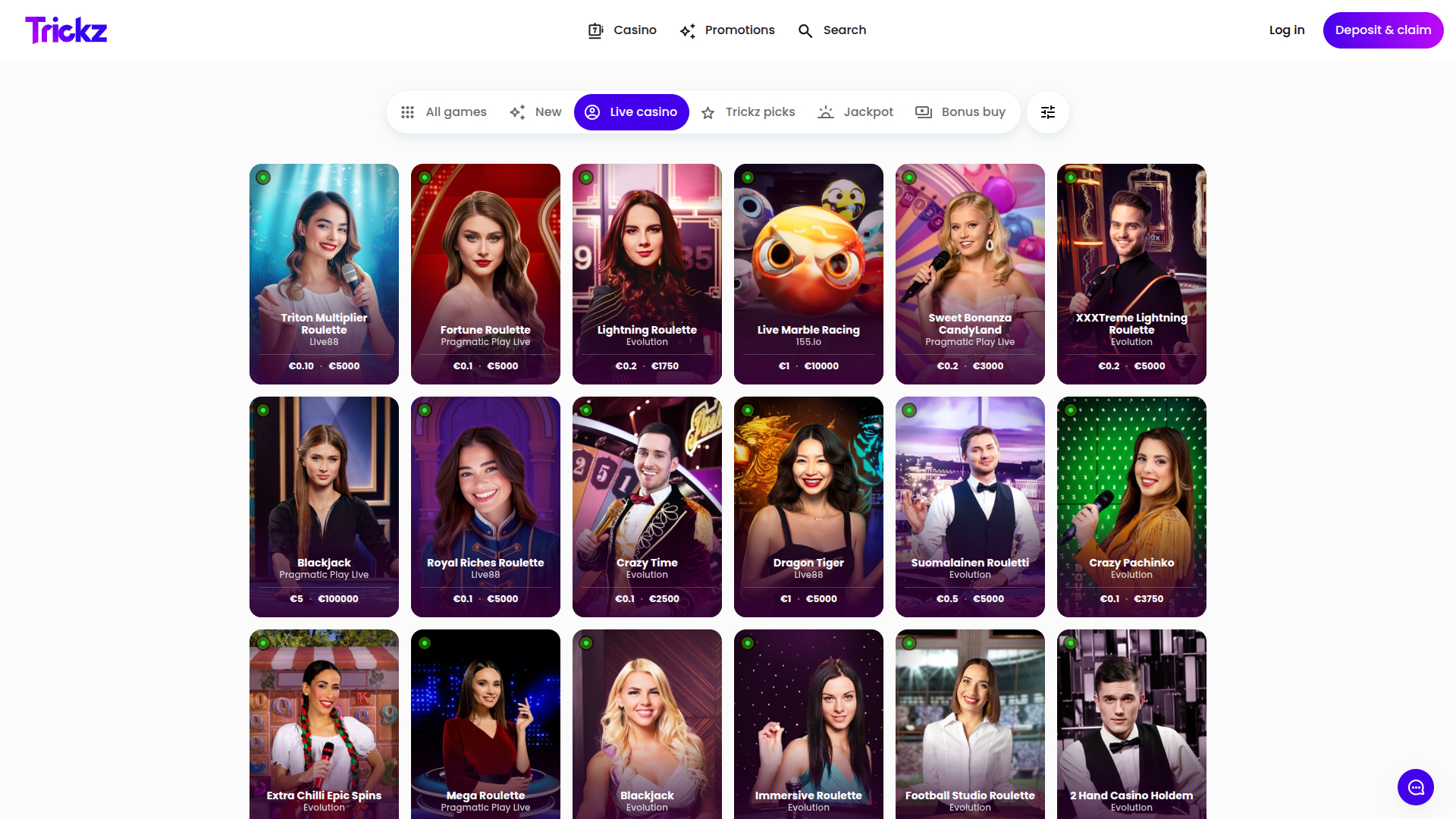 Crupier en vivo de escritorio de Trickz Casino