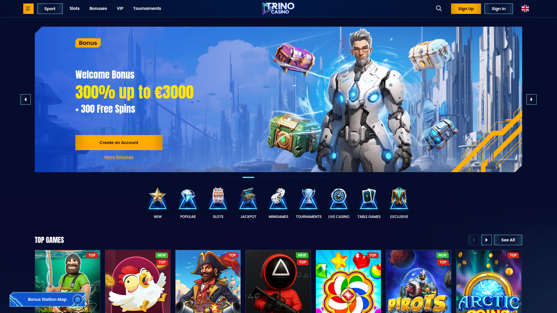 Page d'accueil de bureau de Trino Casino