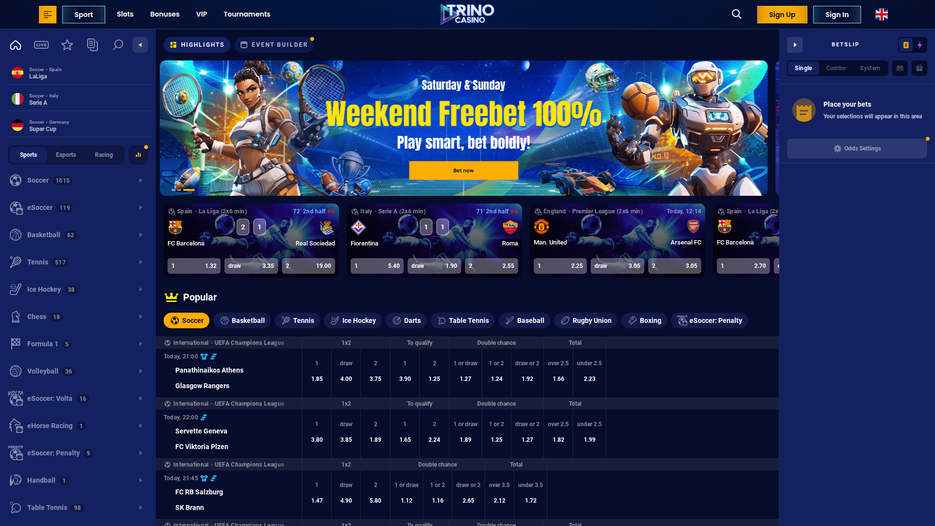 Sports de bureau de Trino Casino