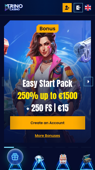 Page d'accueil mobile de Trino Casino