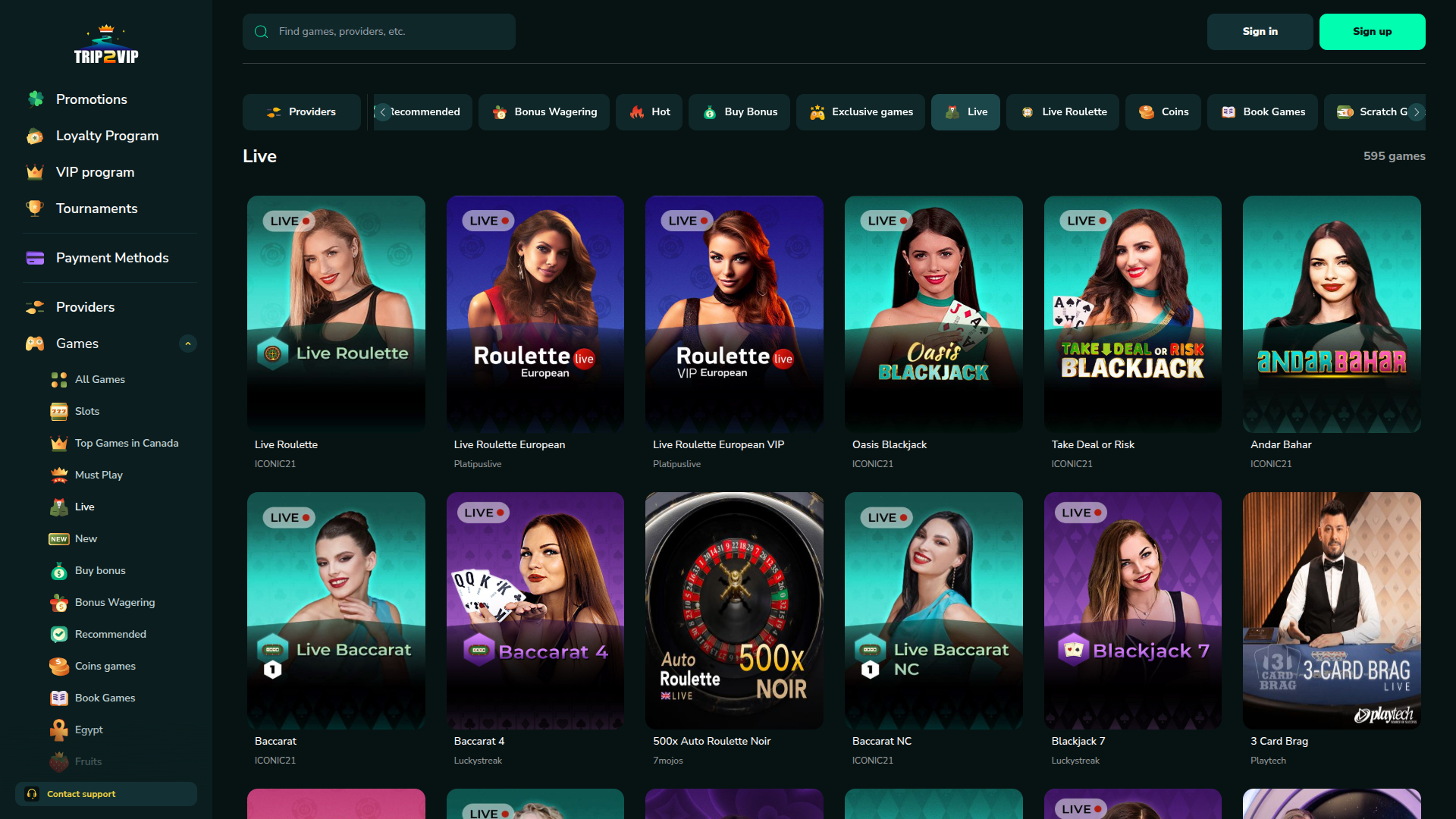 Croupier en direct de bureau de Trip2Vip Casino