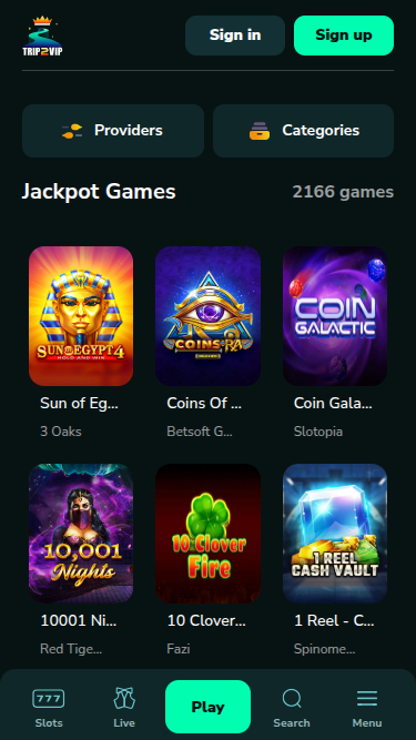 Jackpot mobile de Trip2Vip Casino