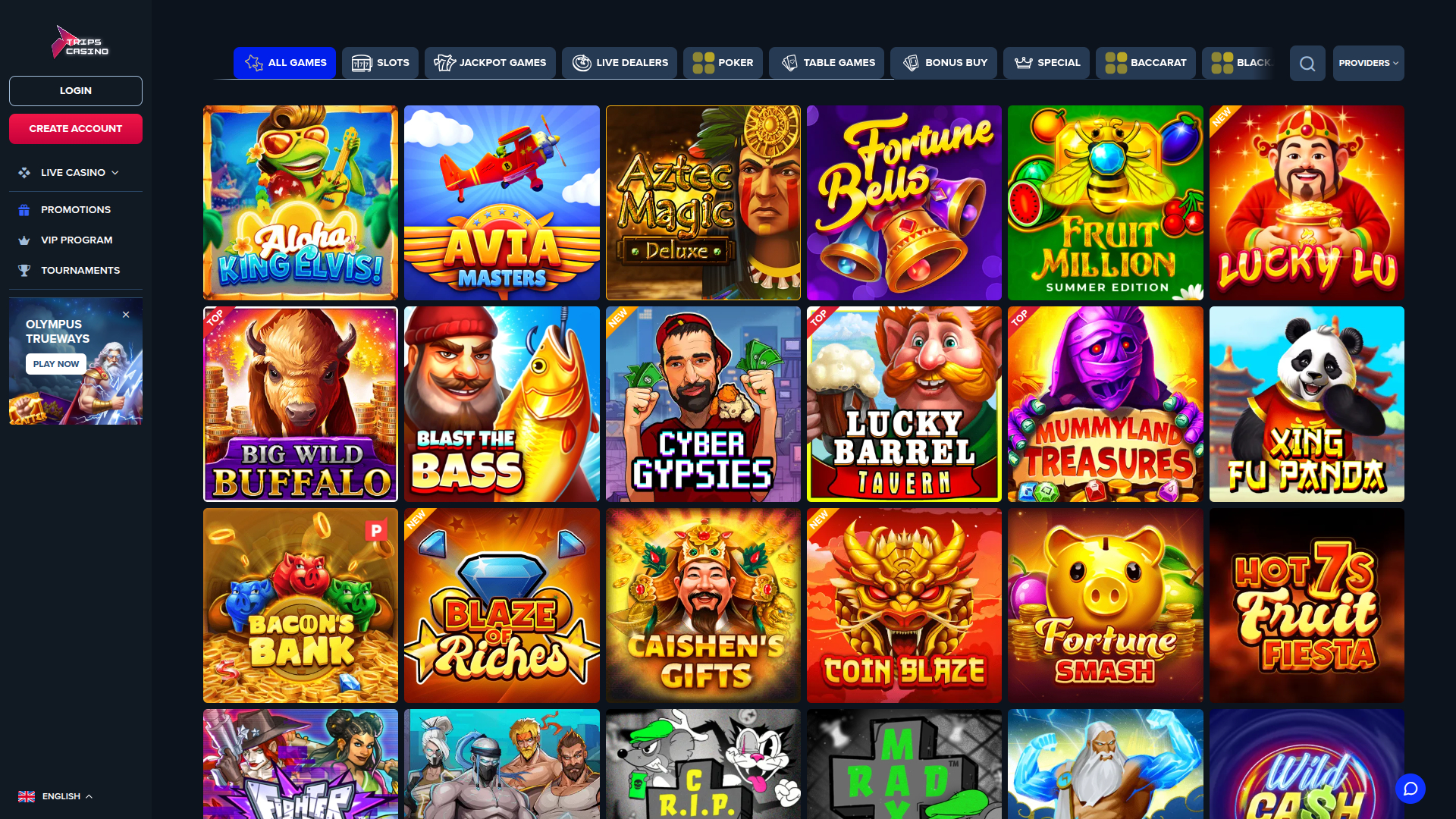 Jeux de bureau de Trips Casino