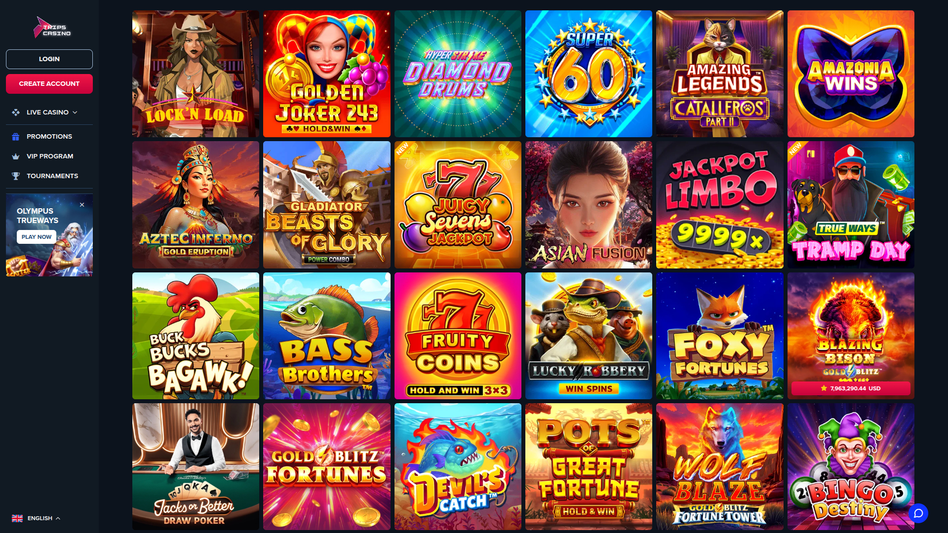 Jackpot de bureau de Trips Casino