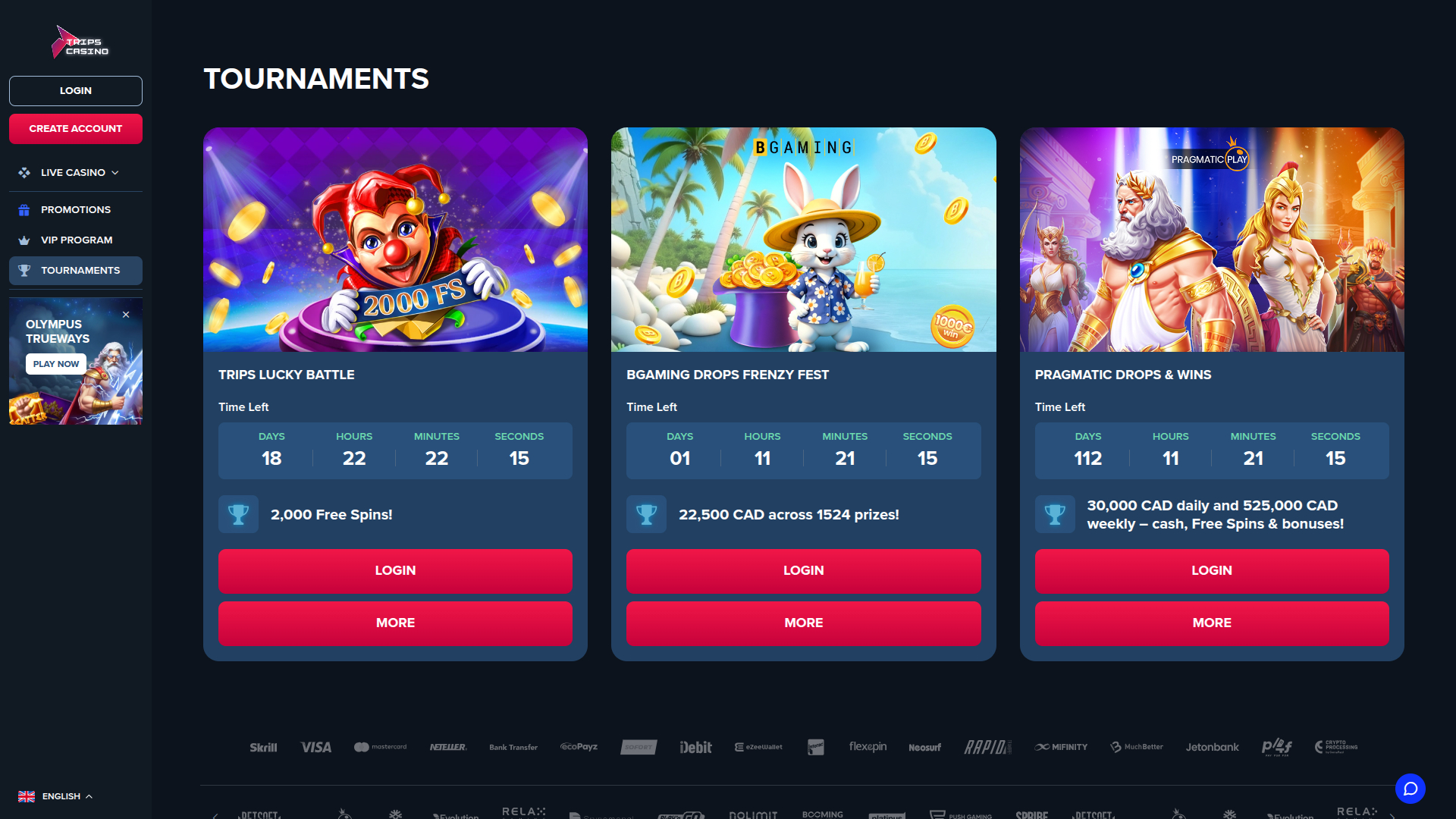 Tournois de bureau de Trips Casino