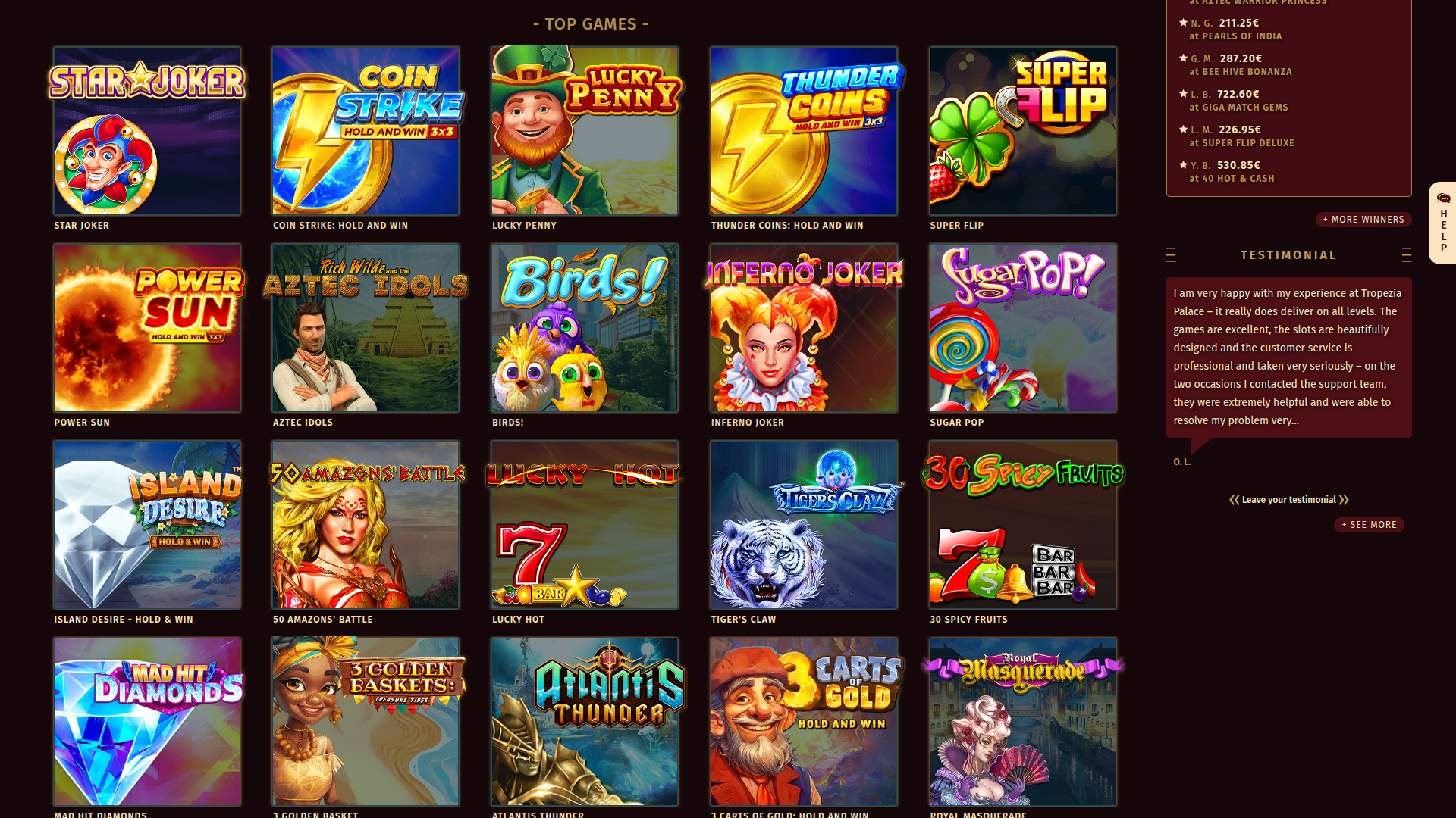 Giochi desktop di Tropezia Palace Casino