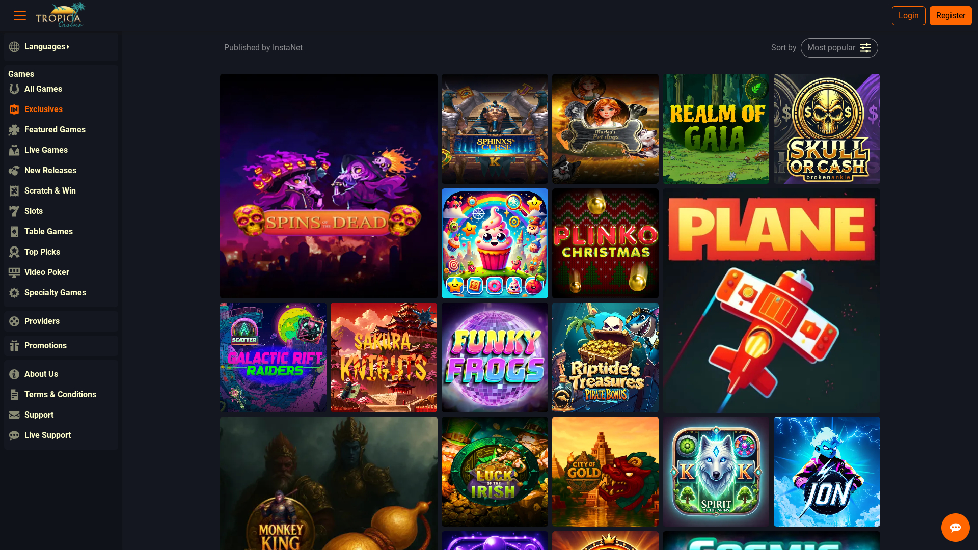 Exclusivos de escritorio de Tropica Casino