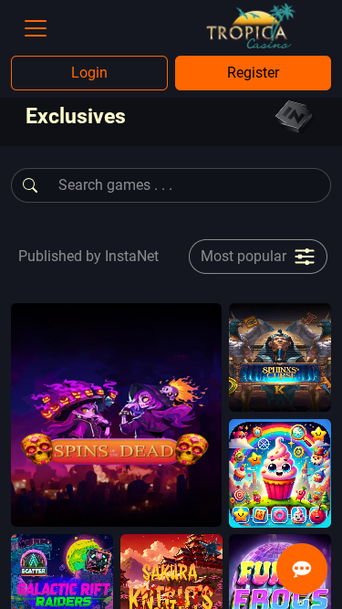 Página de inicio móvil de Tropica Casino